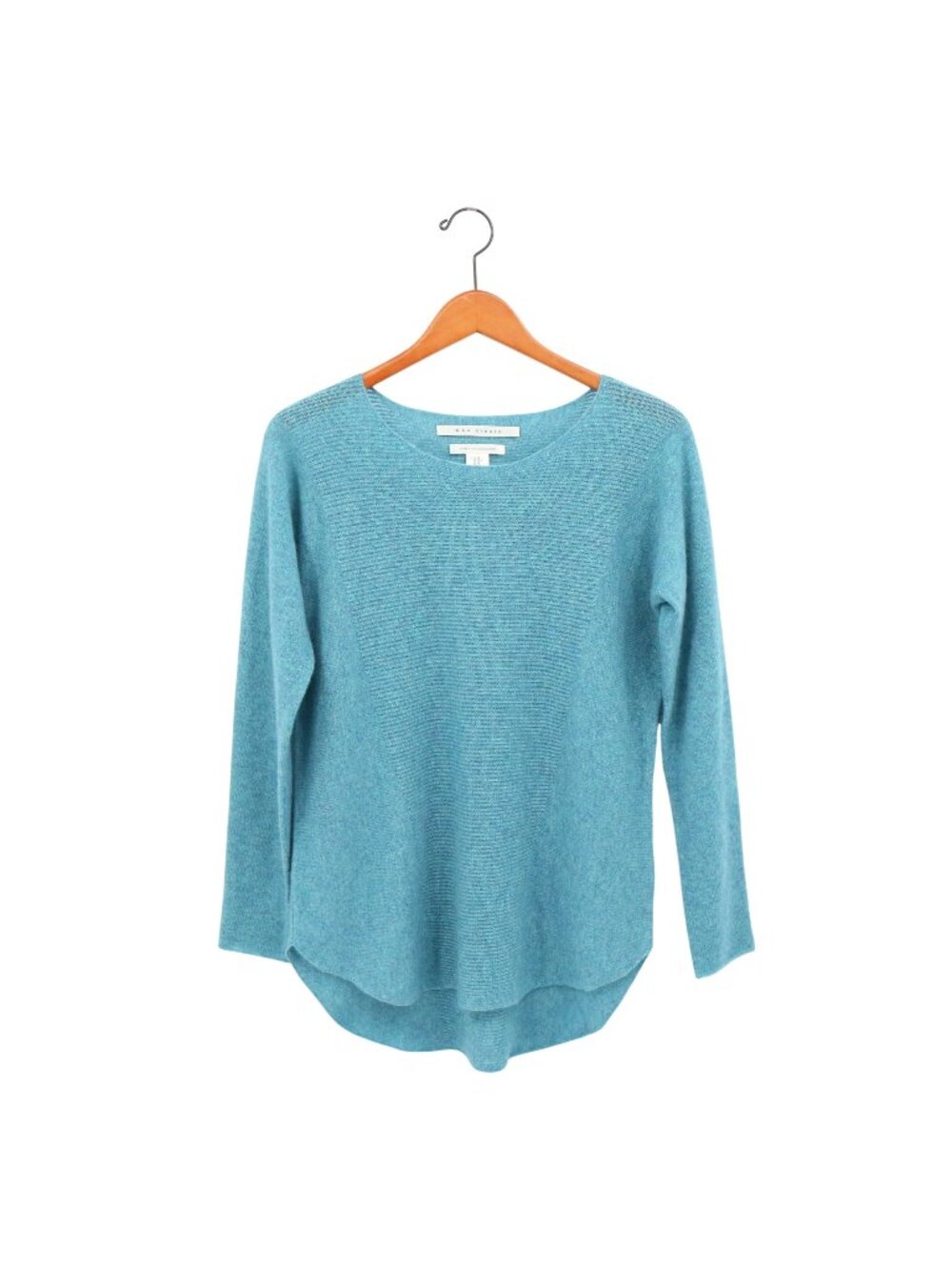 Max Studio 100% 2 Ply Cashmere Rounded Hem Knit Blue Pullover Sweater M